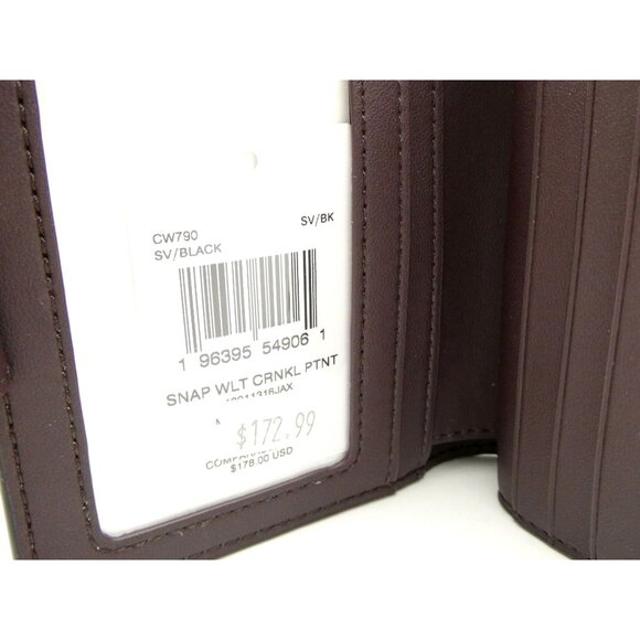 Coach Black Crinkle Patent Leather Snap Wallet NWT CW790 - Picture 4 of 5